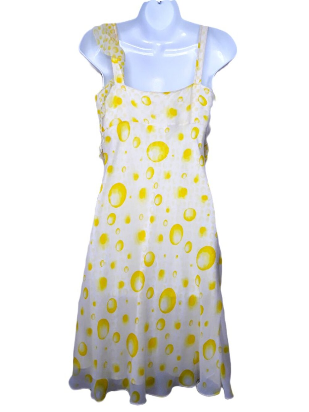 Escada Yellow Silk Dress Ruffles Bow Coquette Feminine - Picture 6 of 12